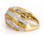 side view of yellow and white diamond cluster band ring in 10k yellow gold