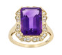 front view of amethyst and white sapphire halo ring in 10k yellow gold