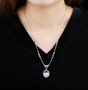 rose de france amethyst and white zircon necklace in rhodium over sterling silver worn around the neck