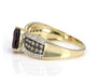 side view of rhodolite garnet champagne and white diamond ring in 10k yellow gold