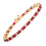 ruby and diamond tennis bracelet in 14k yellow gold with oval red rubies and white diamond accents