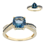 front view of london blue topaz blue and white diamond ring in 10k yellow gold