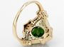 back view of chrome diopside and white diamond ring in 10k yellow gold