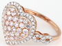 front view of pink and white diamond heart ring in 14k rose gold