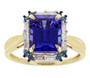tanzanite blue and white diamond halo ring in 14k yellow gold