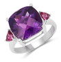 amethyst and rhodolite garnet trilogy ring in rhodium over sterling silver