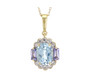 front view of aquamarine tanzanite and zircon pendant necklace in 10k yellow gold
