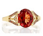 front view of red labradorite red diamond and zircon ring in 10k yellow gold