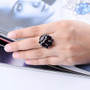 black garnet cluster ring in rhodium over sterling silver