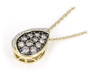 side view of champagne and white diamond cluster pendant necklace in black rhodium and 10k yellow gold