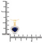 sapphire and white diamond trillion halo pendant necklace in solid 14k yellow gold shown for size comparison