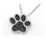 front view of black spinel and white zircon paw print pendant necklace in black and white rhodium over sterling silver