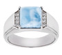 larimar and white zircon gents ring in rhodium over sterling silver