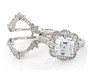full view of asscher cut cz halo ring and jacket set in rhodium over sterling silver