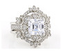 front view of asscher cut cz halo ring and jacket set in rhodium over sterling silver
