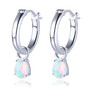 ethiopian opal pear huggie dangle earrings in rhodium over sterling silver