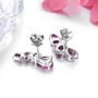 back view of rhodolite garnet pear earrings in rhodium over sterling silver