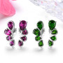 close up of rhodolite garnet pear earrings in rhodium over sterling silver