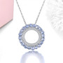front view of tanzanite and zircon circle pendant necklace in rhodium over sterling silver