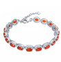 carnelian and white zircon oval halo rhodium over sterling silver tennis bracelet front