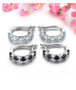 full view of black spinel and zircon hoop earrings in rhodium over sterling silver