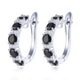 black spinel and zircon hoop earrings in rhodium over sterling silver