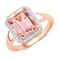 emerald cut morganite and diamond halo ring in 14k rose gold
