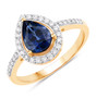 pear sapphire and white diamond halo ring in 14k yellow gold