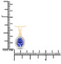 tanzanite and white diamond oval halo pendant necklace in solid 14k yellow gold shown for size comparison