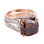 angled view of natural brown and white diamond solid 18k rose gold split shank ring