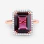 rhodolite garnet and diamond halo ring in 14k rose gold