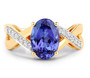 front view of oval cut tanzanite and diamond ring in 14k yellow gold