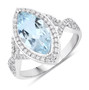 marquise aquamarine and diamond halo ring in 14k white gold