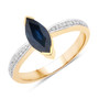 marquise cut blue sapphire and white diamond ring in 14k yellow gold