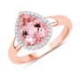 pear cut morganite and diamond halo ring in 14k rose gold