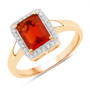 emerald cut fire opal and diamond halo ring in 14k yellow gold