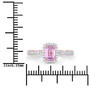 emerald cut pink sapphire and diamond halo ring in 14k rose gold shown for size comparison