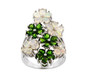 ethiopian opal and chrome diopside floral cluster ring in rhodium over sterling silver