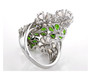 back view of ethiopian opal and chrome diopside floral cluster ring in rhodium over sterling silver