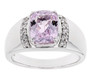 kunzite and zircon gents ring in rhodium over sterling silver