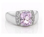 front view of kunzite and zircon gents ring in rhodium over sterling silver