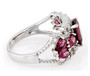 full view of rhodolite garnet and white zircon ring in rhodium over sterling silver