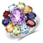 amethyst and multi gemstone halo ring in rhodium over sterling silver