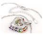 back view of multi gemstone heart cluster pendant necklace in rhodium over sterling silver