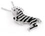 side view of black spinel and white cz zebra pendant necklace in black and white rhodium over sterling silver