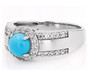 side view of turquoise and white zircon ring in rhodium over sterling silver