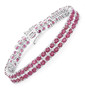 ruby (ff) and white topaz double row tennis bracelet in rhodium over sterling silver