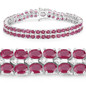 full view of ruby (ff) and white topaz double row tennis bracelet in rhodium over sterling silver