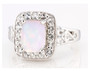 front view of ethiopian opal and white topaz halo ring in rhodium over sterling silver