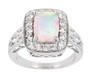 ethiopian opal and white topaz halo ring in rhodium over sterling silver
